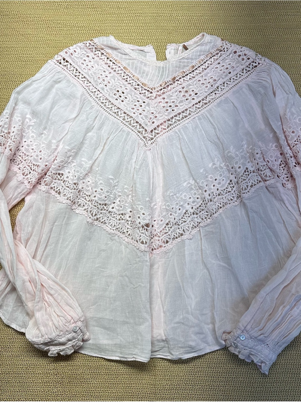 Free People Pale Pink Women’s Size L Blouse 100% Cotton